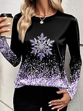 Noël Femmes T-shirt Graphique Motif de flocon de neige ancien Mode Élégant manche longue Col ras du cou Col rond Hauts Réguliers Quotidien Week-end Imprimé Rose Claire Bleu Violet Dorée Vert Ét abordables Hauts de Noël-Noël Femmes T-shirt Graphique Motif de flocon de neige ancien Mode Élégant manche longue Col ras du cou Col rond Hauts Réguliers Quotidien Week-end Imprimé Rose Claire Bleu Violet Dorée Vert Ét