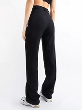 billiga byxor för kvinnor-Dam Kinesiska Rak Streetwear Ledigt Fullängd Medium Midja Slät Ficka Elastisk midja Bekväm Microelastisk Utomhus Semester Dagligen Mörkbrun Ametist Svart Brun Vår Höst Normal