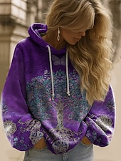 女性用 プルオーバー フーディー スウェットシャツ フラワー グラフィック エレガント あたたか 活発的 長袖 フード付き レギュラートップス ストリート 日常着 カジュアル パッチワーク プリント イエロー ピンク ブルー ライトパープル パープル 春 秋 冬 お買い得  フローラルトップス-女性用 プルオーバー フーディー スウェットシャツ フラワー グラフィック エレガント あたたか 活発的 長袖 フード付き レギュラートップス ストリート 日常着 カジュアル パッチワーク プリント イエロー ピンク ブルー ライトパープル パープル 春 秋 冬