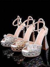 cheap Platform Sandals-Women's Rhinestone Platform High Heel Sandals with Matching Clutch - Sparkly Formal Dress Shoes for Cocktail Parties, Weddings and Elegant Events