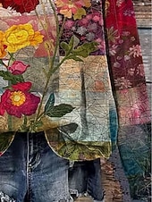 billige Boho topper-Dame Genser med genser Lapper Blomstret Grafisk Fritid Langermet Crew-hals Vanlige topper Avslappet Hjem Arbeid Rød Vår Høst Vinter