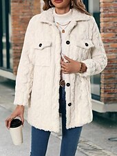 preiswerte Fleece-Futterjacken-Damen Wintermantel Fleecejacke Bequem Atmungsaktiv Tasche Knöpfe Lässig Einfach Urlaub Straße Lässig Alltagskleidung Einreihig Lang Umlegekragen Normale Passform Langarm Oberbekleidung Aprikose