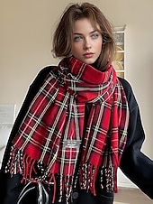 billige Skjerf for kvinner-Juleruteskjerf til dame, varmt vinterskjerf med tartan og frynser, koselig motetilbehør til høytidsfester og utendørs bruk