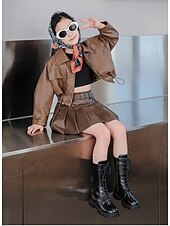 זול מגפיים לילדים-נעלי תחפושת כוכבת פופ בהשראת איידול קוריאני - מגפיים אופנתיים לבנים וחומים לבנות בסגנון קז'ואל ורחוב