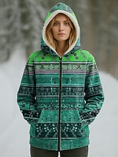 billiga Fleece-fodrade jackor-Kvinnors vinterjacka varm dragkedja ficka tryck avslappnad blommig avslappnad vanlig huva vanlig passform lång ärm ytterkläder rosa blå lila höst vinter