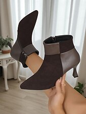 abordables Bottines-Bottines à talons aiguilles et bout pointu en similicuir suédé pour femme - bottines de style chic pour le bureau, les dîners &amp;mode d&#039;automne