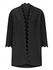 tanie Otwarte kardigany-Damskie Sweter Sweter rozpinany Moda miejska Codzienny Jednokolorowe W serek Dzianiny Rękaw 3/4 Zwykłe topy Robić na drutach Święto Wyjściowe Weekend Czerwone wino Czarny Wiosna Jesień