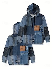 abordables Sudaderas a Rayas y Geométricas-Mujer Sudadera con capucha Pullover Retazos Estampado Bolsillo delantero Graphic Geométrico Punk Activo Vintage Manga Larga Con Capucha Tops regulares Calle Uso Diario Azul Piscina Azul vaquero