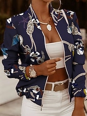 billiga Blazers och kostymer-Dam Kavaj Bekväm Mönster Elegant Mode Utomhus Färgblock Utekväll Ledigt / vardag Helgen Cardigan Normal Hög krage Normal Långärmad Ytterkläder Svart Vit Gul Vår Höst