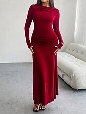 levne Bílé šaty-Dámské Maxi šaty Plášťové šaty Večírek Párty Dovolená Rande Běžný Bez vzoru Dlouhý rukáv Tričkový Černá Fialová Hnědá Tmavě šedá Jaro Podzim