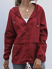 baratos Parka Casual-Mulheres Casaco com capuz Confortável Zíper Bolsos Casual Tecido Férias Roupa Diária Para Noite Final de semana Padrão Com Capuz Normal Manga Longa agasalhos Preto Vinho Cinzento Claro Primavera