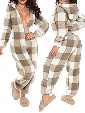 billiga Loungewear till damer-Dam Onesies Ledigt Komfort Comfrt Ren färg Ficka Jul Hem Långärmad Luvtröja Rodnande Rosa Vin Rubinrött Fuchsia Brun Vår Höst Vinter