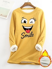 abordables Sweatshirts en polaire-Pull-over pour femme, sweat-shirt graphique, chaud, décontracté, duveteux, manches longues, col rond, régulier, streetwear, décontracté, jaune, rose, rose foncé, bleu, gris, printemps, automne, hiver