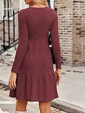 preiswerte Pulloverkleider-Damen Minikleid Pulloverkleid Freizeitkleid Modern Outdoor Täglich Ausgehen Normale Passform Einfach Langarm Rundhalsausschnitt Wein Braun Grün Grau Frühling Herbst