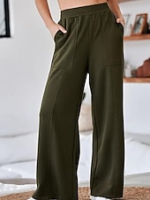 billige brede ben og høy midje-Dame Bred Bukseben kinesisk Gatemote Fritid Full lengde Middels midje عادي Lomme Elastisk midje comfy Mikroelastisk utendørs Feriereise Daglig Svart Hvit Militærgrønn Mørk Marineblå Høst Vinter