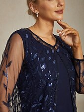 levne Bundy-Dámské Oblečené topy Krajkové topy Flitry Květinový Elegantní stylové Základní Dlouhý rukáv Tričkový Dlouhé topy Svatební host Párty večerní šaty Poloformální Námořnická modř Jaro Podzim Zima