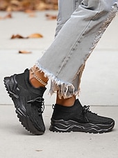 billiga Damsneakers-röda flyknit damsneakers med grov sula – andningsbara snörskor för avslappnad streetwear och gymträning