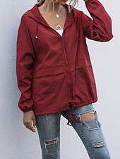 baratos Parka Casual-Mulheres Casaco com capuz Confortável Zíper Bolsos Casual Tecido Férias Roupa Diária Para Noite Final de semana Padrão Com Capuz Normal Manga Longa agasalhos Preto Vinho Cinzento Claro Primavera