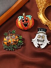 levne Halloweenské doplňky-Dámská brož s dýní na Halloween - vtipný roztomilý kamínkový odznak na kostýmní párty a slavnostní doplňky