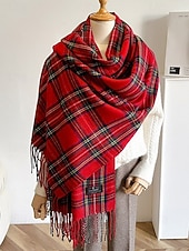 billige Skjerf for kvinner-Juleruteskjerf til dame, varmt vinterskjerf med tartan og frynser, koselig motetilbehør til høytidsfester og utendørs bruk
