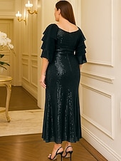 cheap Ankle Length-Sheath Column Ankle Length Party Dress Cocktail Dress Wedding Guest Dress Mother of the Bride Dress 3/4 Length Sleeve Sweetheart Plus Size Sparkle &amp; Shine Sequined with Sequin
