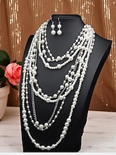 voordelige Dames ketting-gelaagde parelketting voor dames &amp;set oorbellen - vintage Gatsby-sieraden voor cocktailparty's en evenementen met een jaren 20-thema