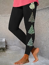 abordables Bas de Noël-Femmes Leggings Vacances ancien Mode Longueur complète Taille hautePantsNoël Graphique Noël Impression Doux Respirant Haute Élasticité Vacances Rue Décontracté Vert Noir Rosé Blanc + Rose Automne