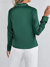  Жен. Рубашка Elegant Нарядный Атласный верх галстук спереди Сплошной цвет Стиль На каждый день Длинный рукав V-образный вырез Обычные топы Повседневные На выход Зеленый Светло-серый Весна Осень