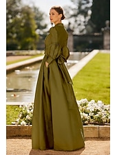 billiga Mammas jumpsuits-Kostym  Byxdress Mor till bruden Bröllopsgäst Elegant V-ringad Golvlängd Lång ärm med Rynkning Enfärgad gratis anpassad storlek