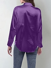  Mulheres Camisa Social Elegant Elegante Top de cetim Botões Côr Sólida à moda Casual Manga Longa Colarinho de Camisa Tops regulares Diário Para Noite Verde Claro Azul Céu Roxo Laranja Cáqui Primavera