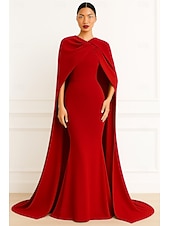 abordables Robes de bal-Sirène / Trompette Fourreau / Colonne Robe de Soirée Élégant Robe de soirée Formel Mariage Longueur au sol Sans manches Col haut Capes Crêpe Extensible avec Châle 2025