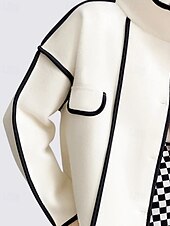 お買い得  ふわふわのスウェットシャツ-女性用 冬物コート ジャケット 保温 快適 ポケット ボタン カジュアル カラーブロック バケーション ストリート お出かけ 週末 レギュラー スタンド レギュラー 長袖 アウターウェア ホワイト コーヒー 秋 冬
