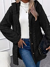 billige Sherpa-jakker-Dame Teddyfrakk Hettegenser Hold Varm Bekvem Knapper Fritid عادي Feriereise Ut på byen Helg Normal Hettegenser Normal Langermet Yttertøy Svart Hvit Aprikos Høst Vinter