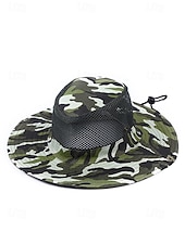 preiswerte Herrenhüte-Herren-Sonnenhut aus Camouflage-Netzgewebe mit breiter Krempe und Kinnriemen – atmungsaktiver Outdoor-Wander- und Angelhut für Sommerreisen und Camping