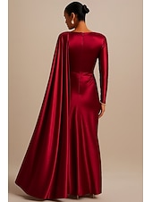 abordables Robes de bal-Fourreau / Colonne Robe de Soirée Élégant Robe de soirée Formel Mariage Longueur au sol manche longue Une Épaule Satin avec Plis 2025