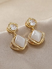 Недорогие Женская серьга-Элегантные женские позолоченные серьги-подвески с кошачьим глазом и цирконом, доступные в вариантах гвоздиков и клипс для свадеб, вечеринок и торжественных случаев