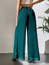 baratos perna larga e cintura alta-Mulheres Perna larga chinês Moda Roupa de rua Básico Comprimento total Cintura Alta Tecido Cintura elástica Confortável Macio Com Stretch Ao ar livre Rua Casual Marron Escuro Vinho Preto Branco Verão