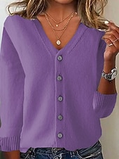 economico Cardigan e capispalla-Per donna Felpa Cardigan Moda Streetwear Quotidiano Tinta unica A Coste Scollo a V Lavorato a maglia Manica Lunga Top Regolari Maglia Ferie Uscire Weekend Nero Bianco Autunno Inverno