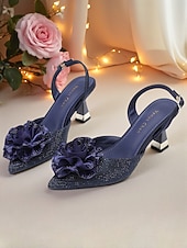 Женские фиолетовые туфли со стразами и цветочным декором на каблуке-слингбэке — элегантные туфли с острым носком для официальных мероприятий и коктейльных вечеринок Недорогие Коктейль-Женские фиолетовые туфли со стразами и цветочным декором на каблуке-слингбэке — элегантные туфли с острым носком для официальных мероприятий и коктейльных вечеринок