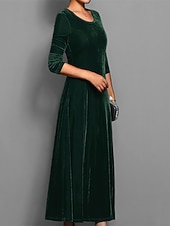 abordables Robe de cocktail-Femmes Robe Longue Maxi Robe Robe en Velours Robe Décontractée Robe de Cocktail Élégant Mode Moderne Quotidien Soirée Week-end Coupe régulière Uni Manche 3/4 Col ras du cou Noir Rouge Bleu Violet