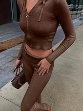 Χαμηλού Κόστους Γυναικείες φόρμες μπλούζας-Γυναικεία Σετ παντελονιών Τοπ μπολερό Μακρυμάνικο Με Κουκούλα Συμπαγές Χρώμα Φερμουάρ Μοντέρνα Κομψό στυλ street Causal Καθημερινά ΕΞΩΤΕΡΙΚΟΥ ΧΩΡΟΥ Θαλασσί Ανθισμένο Ροζ Καφέ Άνοιξη Κανονικό