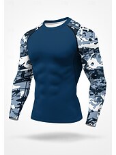 Недорогие Футболки и майки для бега-Муж. Футболка для бега Спортивная рубашка Фитнес-рубашка Рубашка тренировки Беговой верх Длинный рукав Футболка Футболка Камуфляж UPF 50 Устойчивость к УФ Мягкий Впитывает пот и влагу
