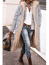 ieftine Parka casual-Pentru femei Palton de iarnă Geaca matlasata Rezistent la Vânt Cald Buzunar Deschis frontal Epocă Zilnic Casual Simplu Cadouri de Crăciun Vacanță Casual Zilnic Deschis frontal Lung Capișon Fit regulat