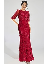 abordables Robes de soirée fourreau-Fourreau / Colonne Longueur au sol Robes de Bal Robe de Soirée Tenue de soirée Élégant ancien Demi Manches Col ras du cou Formel Mariage Dentelle avec Paillettes