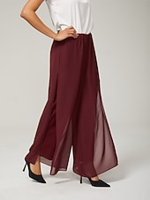 baratos calças sociais femininas-Mulheres Atrevido Calças retas Elegante à moda Estilo Clássico Comprimento total Cintura Média Côr Sólida Cintura elástica Com Stretch Casamento Férias Festa Vinho Primavera / Outono / Inverno / Verão