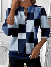 economico Top a Strisce e Geometrici-Per donna Felpa Pullover Felpe con cerniera Grafico Geometrico Blocco di colori Moda Casual Manica Lunga Girocollo Top Regolari Streetwear Abbigliamento Quotidiano Cerniera Stampato Viola Blu scuro
