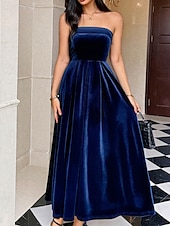 abordables Robe de cocktail-Femmes Robe Longue Maxi Robe Robe en Velours Robe de Soirée Élégant Moderne Soirée Coupe régulière Uni Sans manches Sans bretelles Noir Vin Vert foncé Bleu de minuit Printemps Automne