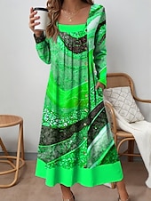 abordables Art &amp; Design Robe-Femmes Robe Midi Robe fourreau Occasionnel Quotidien Coupe régulière Graphique Abstrait manche longue Col carré Jaune Bleu Violet Vert Automne Hiver