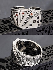levne Pánské šperky-Pánský pokerový prsten z lehké slitiny – nastavitelný pásek s vintage designem hracích karet, vhodný pro gotický, punkový styl, párty a běžné nošení