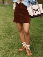 economico Gonne Formali-Per donna Moda Casual Mini Vita Alta Gonne Semplice Tasca Inelastico Quotidiano Streetwear Marrone Primavera